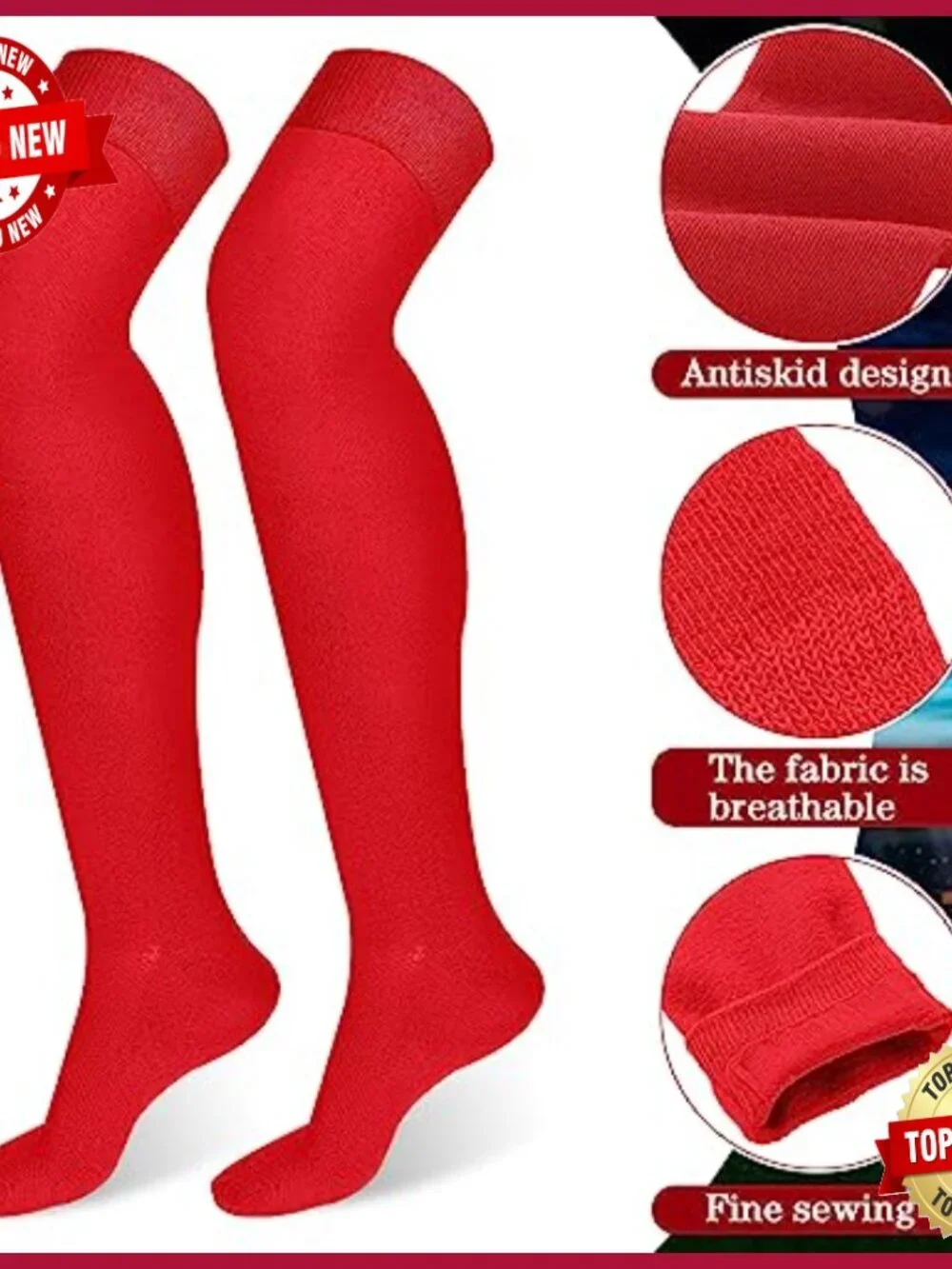 6 Pair Over Knee Athletic Socks for Baseball Softball Sport Tube Socks